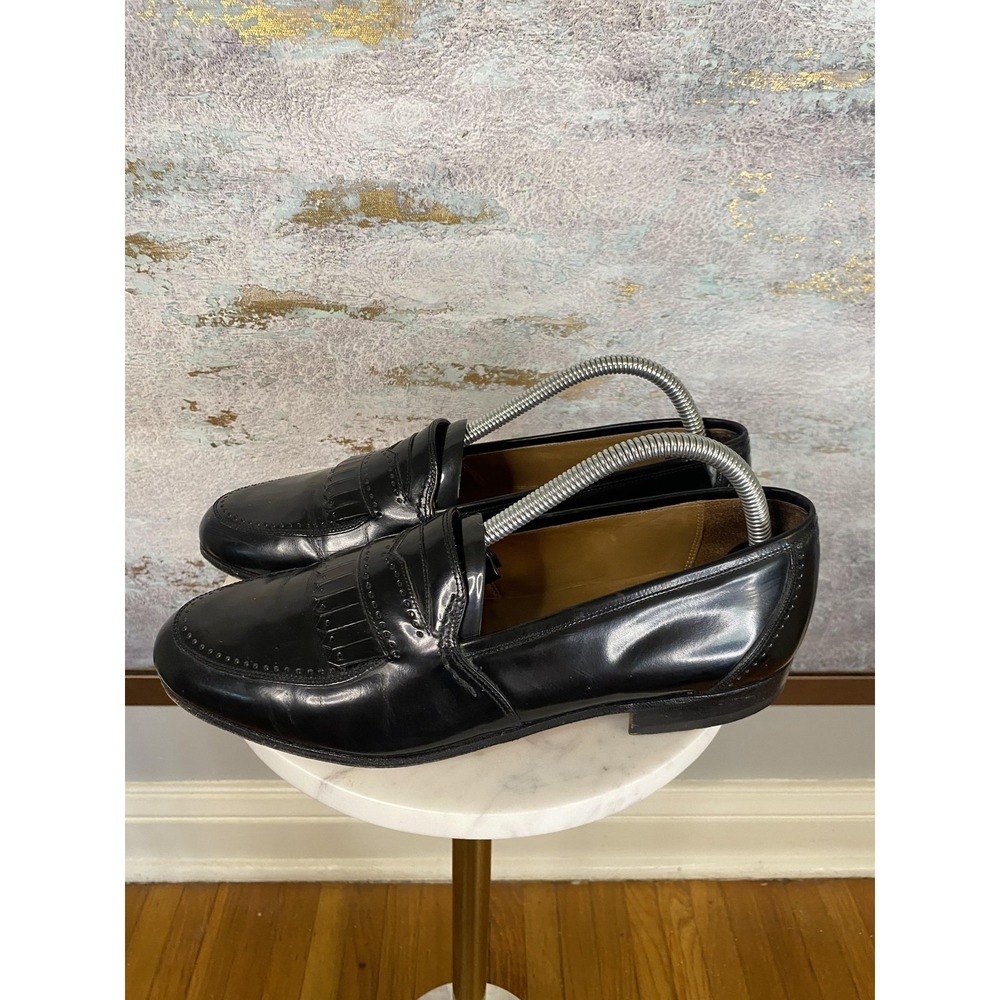 Bally Decca Shoes Mens Size 7.5 D Black Leather Fringe Brogue Dress Loafers
